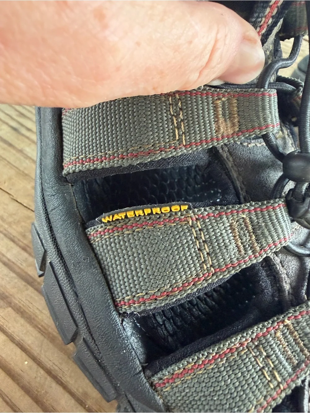 KEEN Men's Sandal in Olive Green and Black with Orange Accents